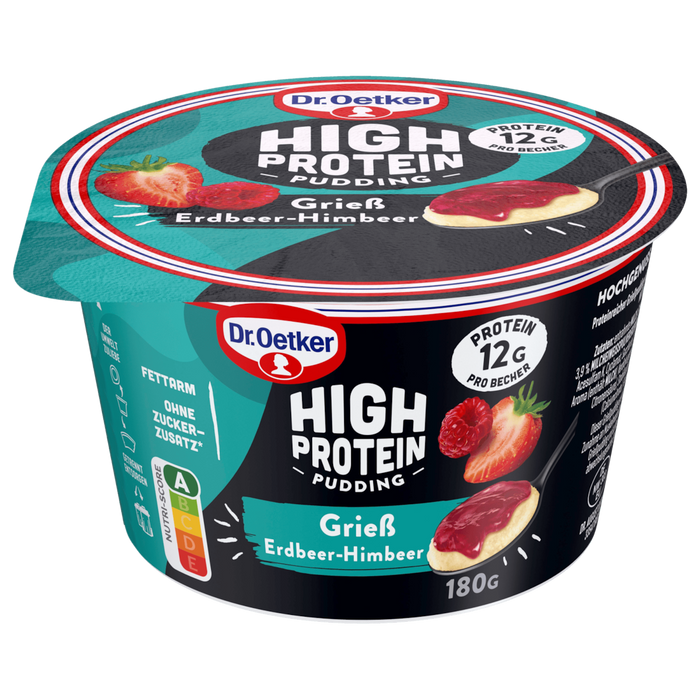 Dr. Oetker High Protein Strawberry Raspberry Semolina Pudding 180g