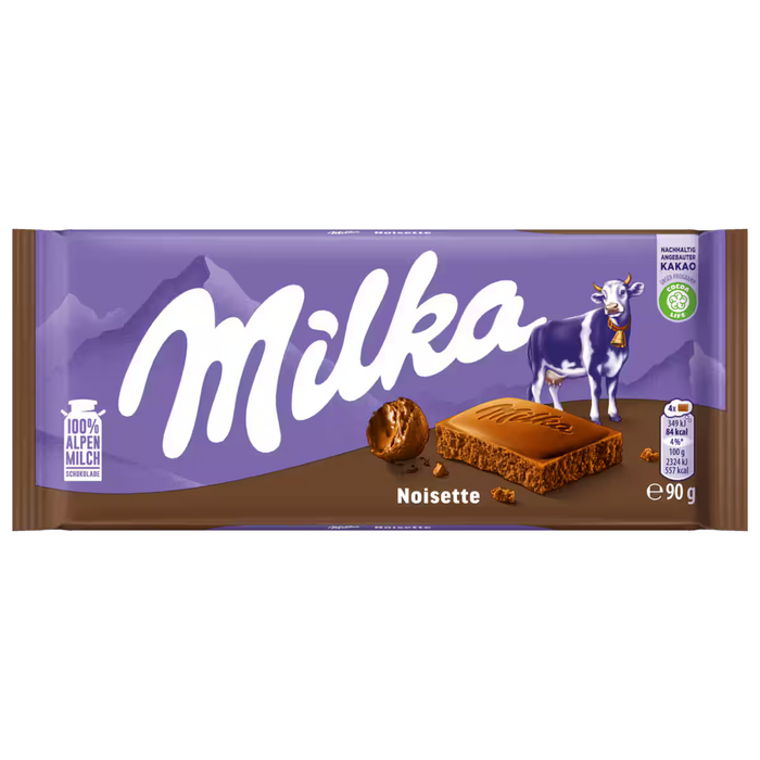 Milka Noisette Alpine milk chocolate with hazelnut filling 90g