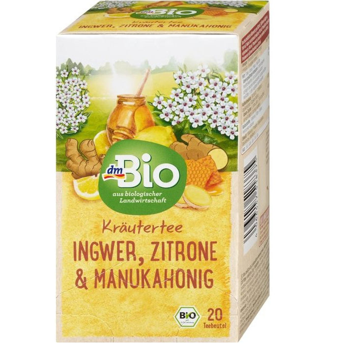 dmBio Herbal Tea Ginger, Lemon & Manuka (20 tea bags), 40g