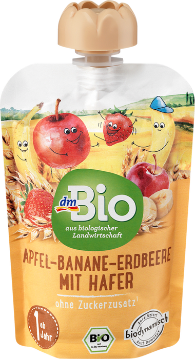 dmBio Apple-Banana-Strawberry Oat Pouch from 1 Year Organic