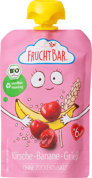 FruchtBar Organic Cherry-Banana-Semolina Squeeze Pouch, from 6 Months, 100 g