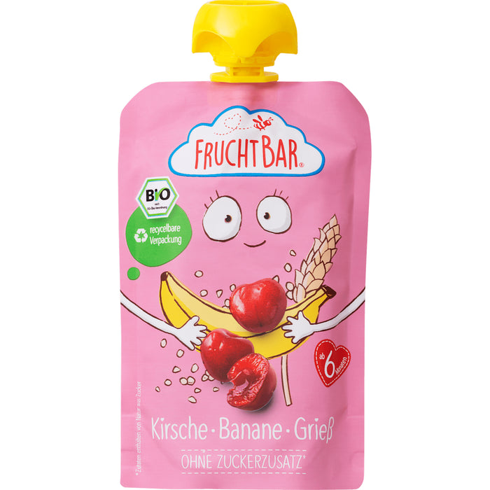FruchtBar Organic Cherry-Banana-Semolina Squeeze Pouch, from 6 Months, 100 g
