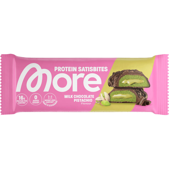 More Satisbites Milk Chocolate Pistachio Protein Bar